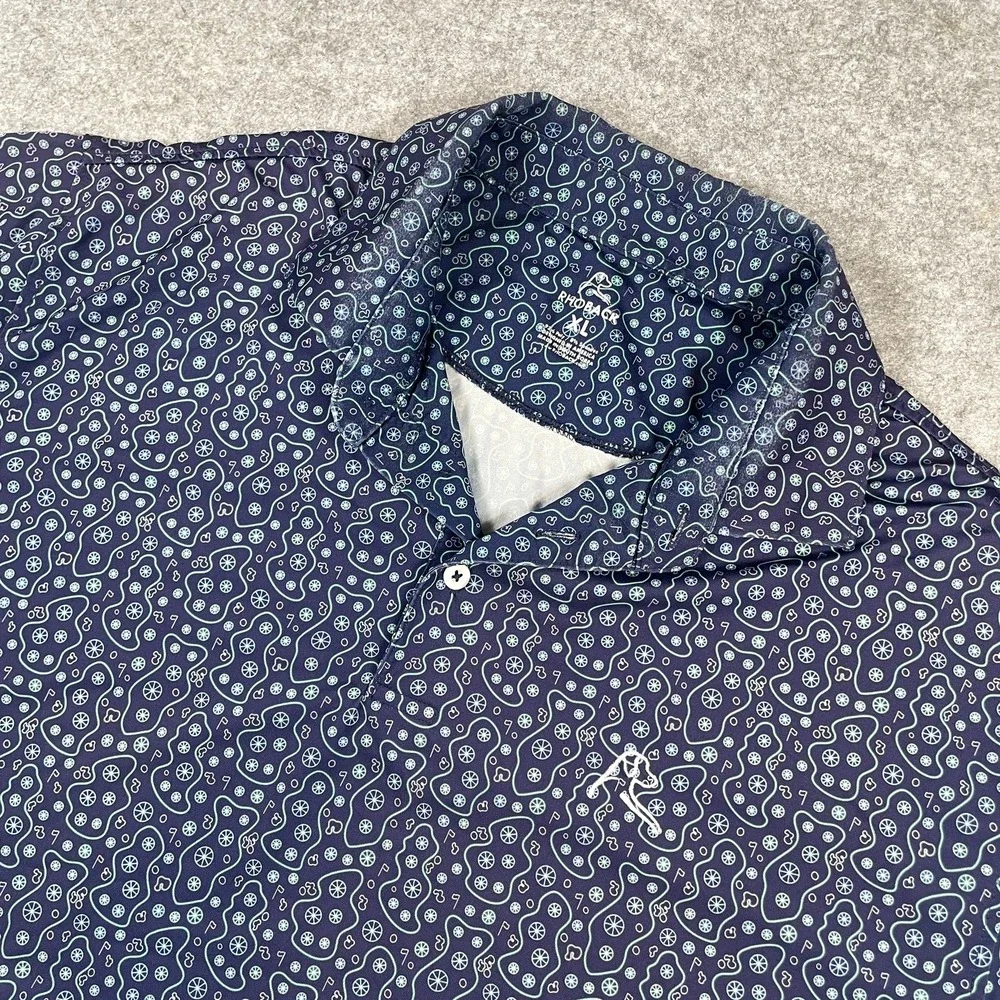 Rhoback Mens Polo Shirt XL Golf Course Abstract Performance Navy Blue